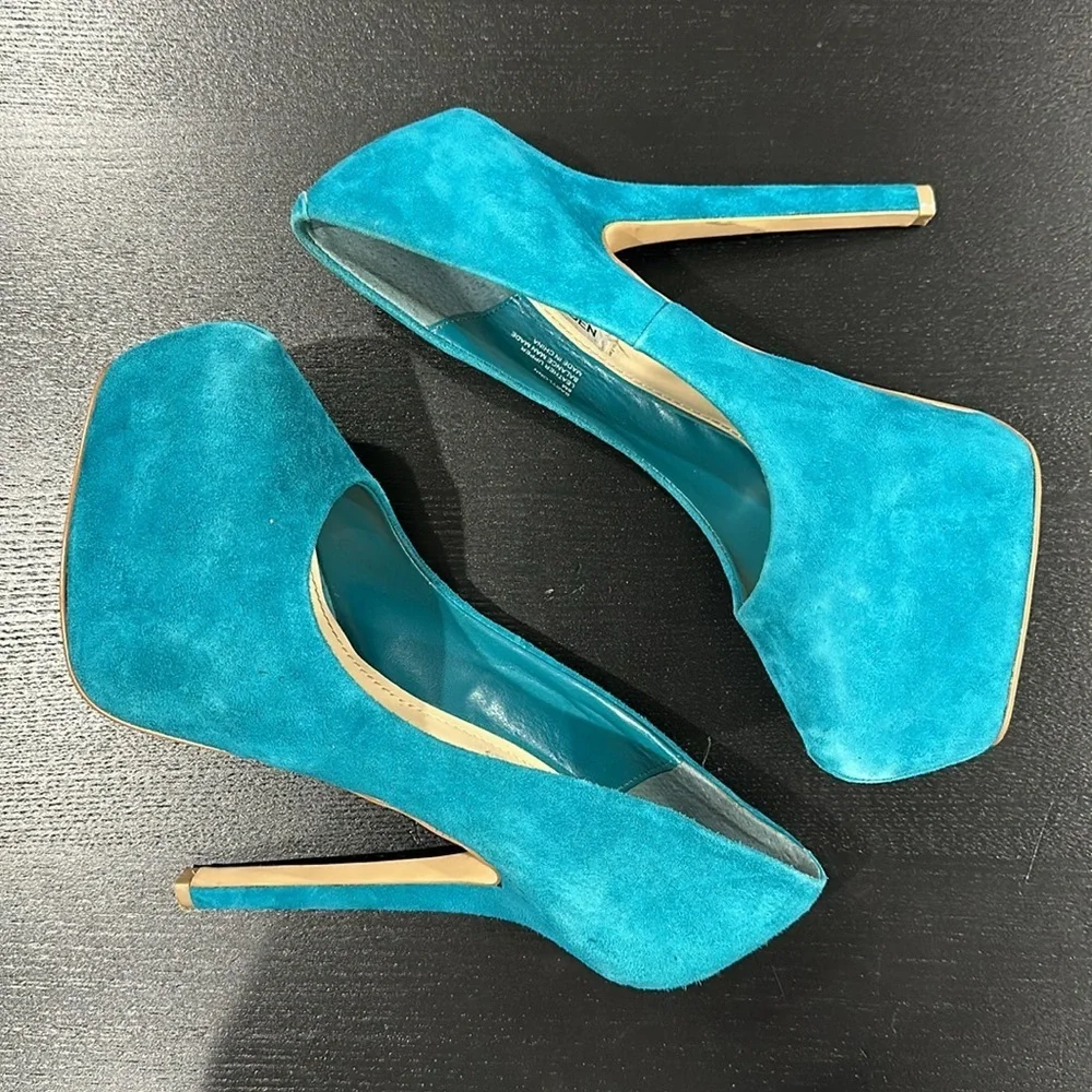 Steve Madden Babylonn Teal Suede Platform Heels - 8